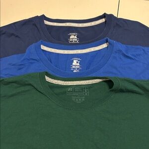 Starter & Russell Athletic Men's Short Sleeve Tees, Blue & Green, 3 total, large